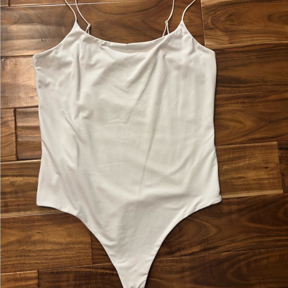 Nuuds White Spaghetti Strap Bodysuit